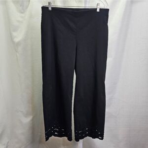 Chico's Black Pull On Cutwork Cropped Pants Size 12 (Chico's Size 2)